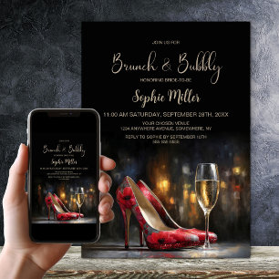 Rote Blumen High Heels Schuhe Brunch und Bubbly Einladung
