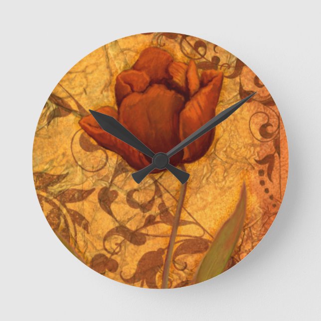 Rote Blumen II Runde Wanduhr (Vorderseite)