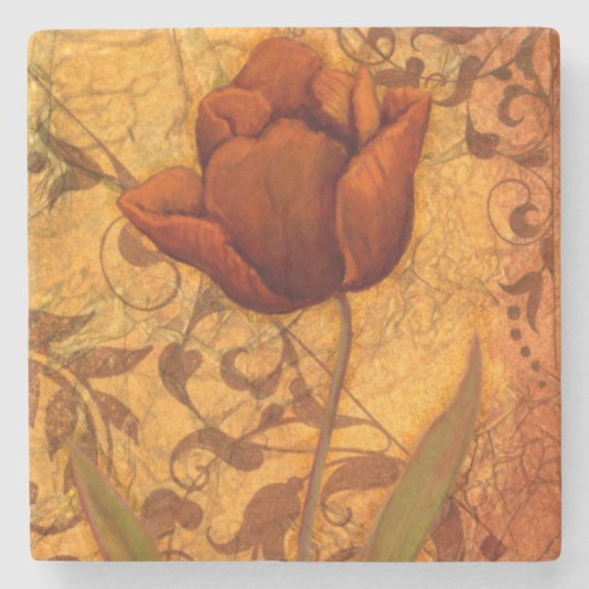 Rote Blumen II Steinuntersetzer (Vorderseite)