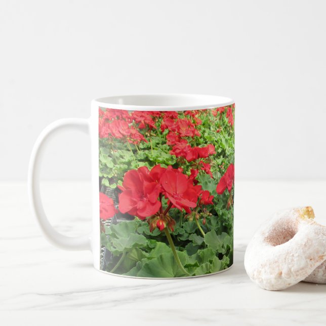 Rote Blumen Kaffeetasse (Mit Donut)