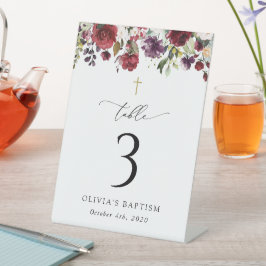 Rote Blumen, rosa Blumen, Tauf-Tischnummern Sockelschild