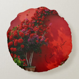 Rote Blumen Runde Kissen