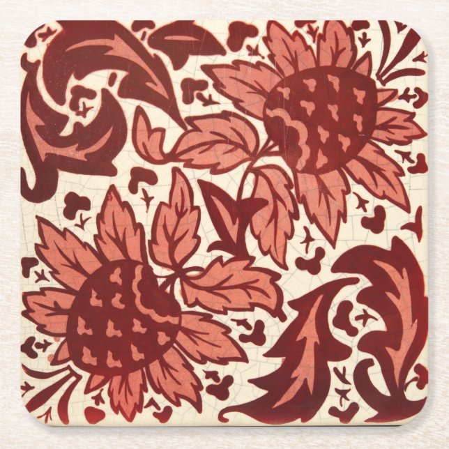 Rote Blumen und Früchte Antik-Muster Rechteckiger Pappuntersetzer (Vorderseite)
