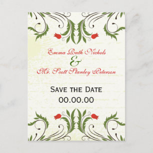 Rote Blumen Vintage Save The Date Postkarte
