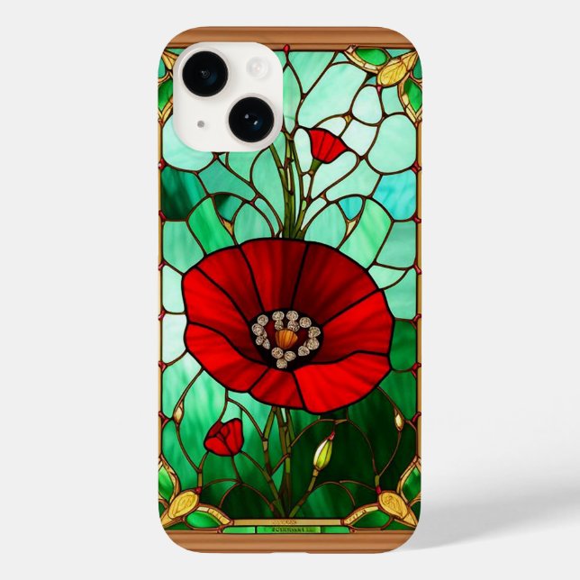 Rote Blumen-Vitrage-Kunst Case-Mate iPhone Hülle (Rückseite)