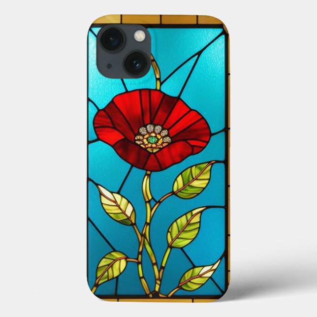 Rote Blumen-Vitrage-Kunst Case-Mate iPhone Hülle (Rückseite)
