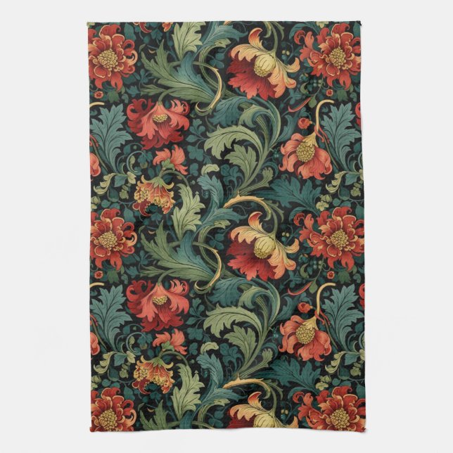 Rote Blumen William Morris  Geschirrtuch (Vertikal)