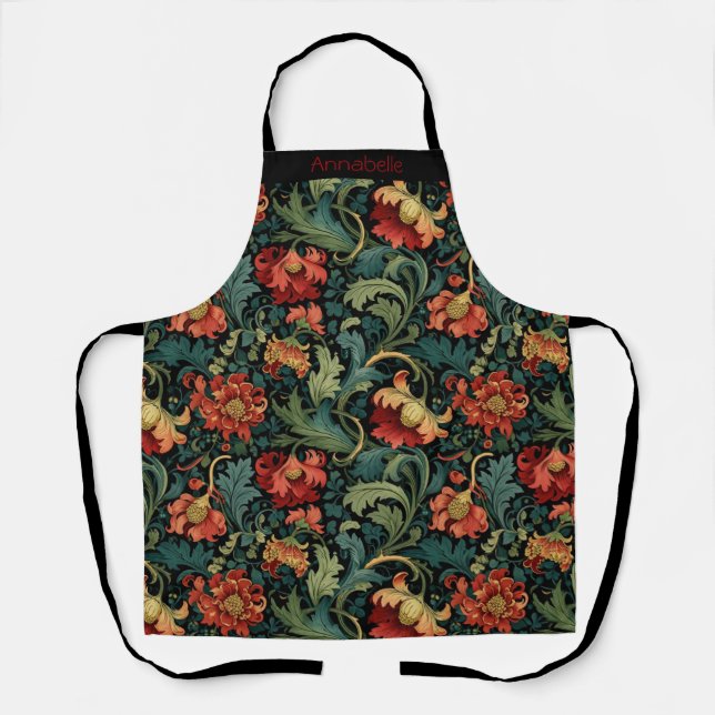 Rote Blumen William Morris personalisierte Schürze (Vorderseite)
