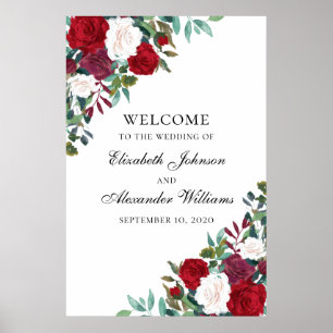 Rote Blumen Willkommensschild Druck. Boho Hochzeit Poster