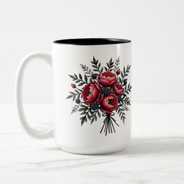 rote Blumengestaltung Tasse - Text kann geändert w (Links)