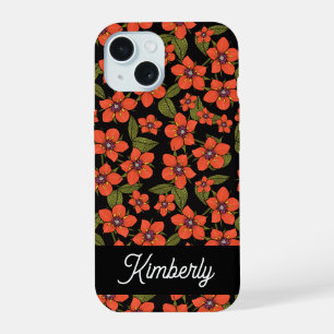 Rote Blumengestaltung Wasserfarben Name iPhone 15 Hülle