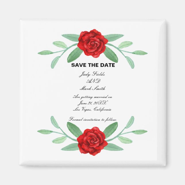 Rote Blumengrün Foliage Save the Date Magnet (Vorne)