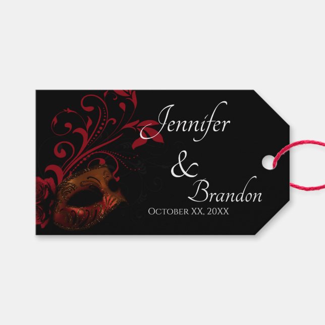 Rote Blumenmaske-Gastgeschenk Hochzeit Geschenkanhänger (Vorderseite (Horizontal))