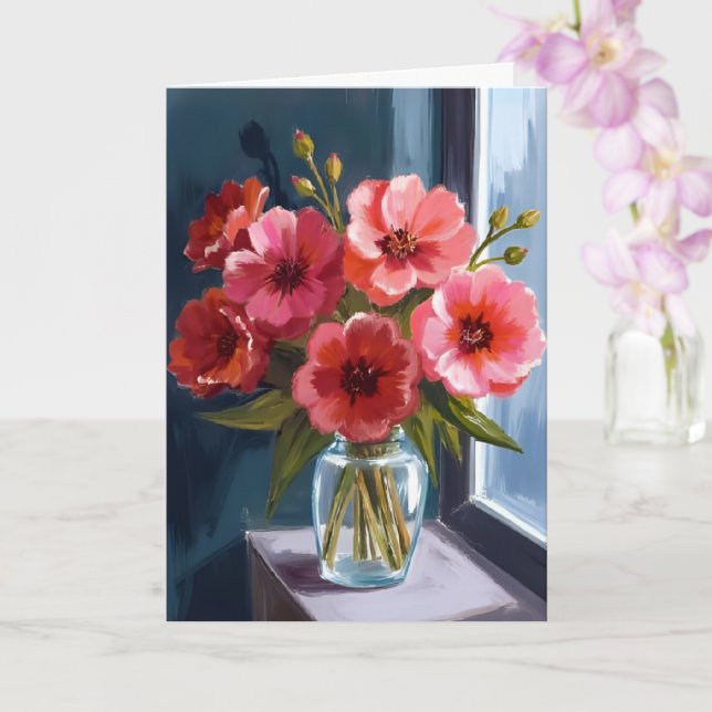 Rote Blumenvase Wasserfarbenmalerei Karte (Orchidee)