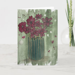 Rote Blumenvintage-Vase-Karte Karte