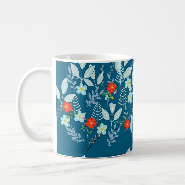 Rote Blüte + Blätter Teal Kaffeetasse (Links)