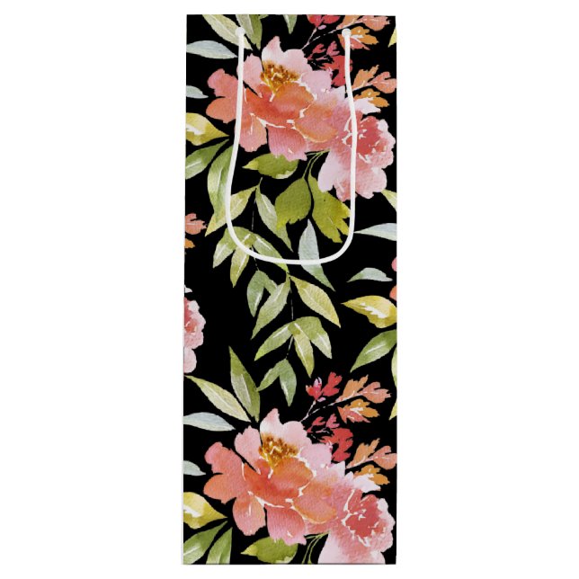 Rote Blüte im Wasser Schwarz Geschenktüte Für Weinflaschen (Vorderseite)