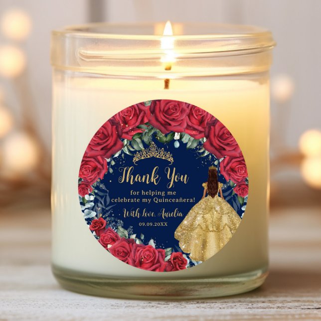 Rote Blüte verzauberte Rose Navy aus Quinceñera Runder Aufkleber (Von Creator hochgeladen)