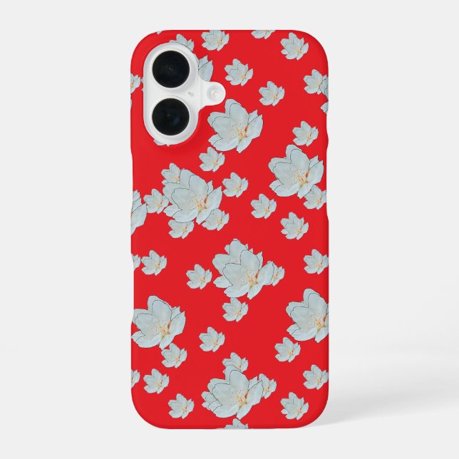Rote Blüten iPhone 16 Hülle (Rückseite)