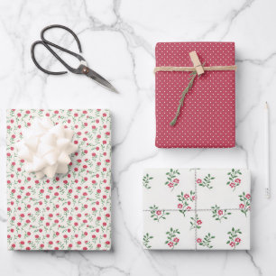 Rote Blüten Laune 3 Geschenkpapier Set