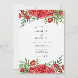 Rote Blüten Romantische Florale Hochzeit Einladung