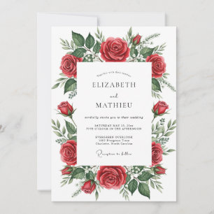 Rote Blüten Romantische Hochzeit Einladung