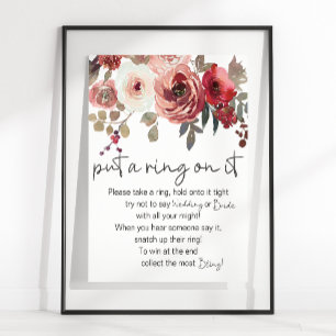 Rote Blüten Rose setzen einen Ring auf das Spiel Poster