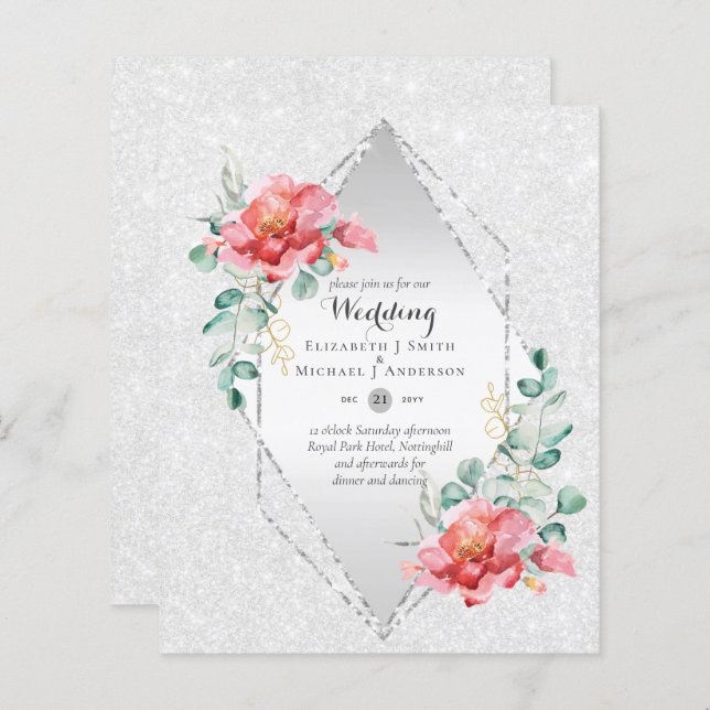 Rote Blütenblüte Hochzeit mit Low Budget Glitzer (Vorne/Hinten)