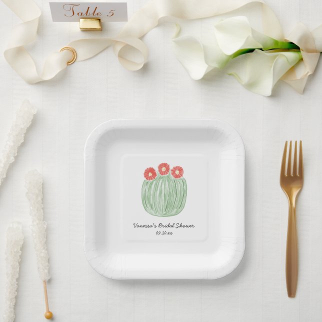 Rote Blütenfasskaktus-Brautparty Pappteller (Hochzeit)