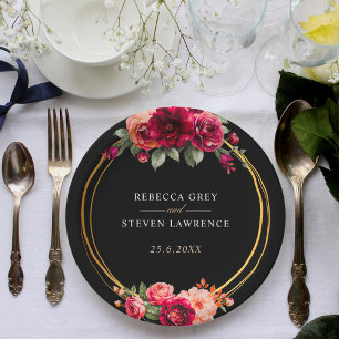 Rote Blütenhochzeit Pappteller