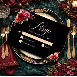 Rote Blütenhochzeit RSVP Karte