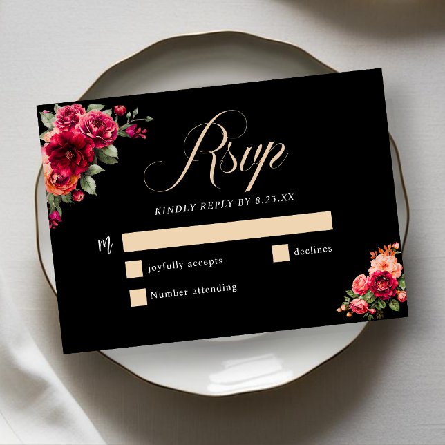 Rote Blütenhochzeit RSVP Karte (Von Creator hochgeladen)