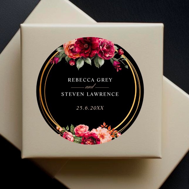 Rote Blütenhochzeit Runder Aufkleber (Von Creator hochgeladen)