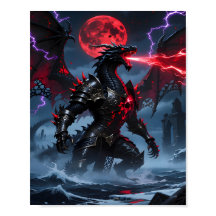 Rote Blutmond gepanzerte schwarze Drache Fantasy