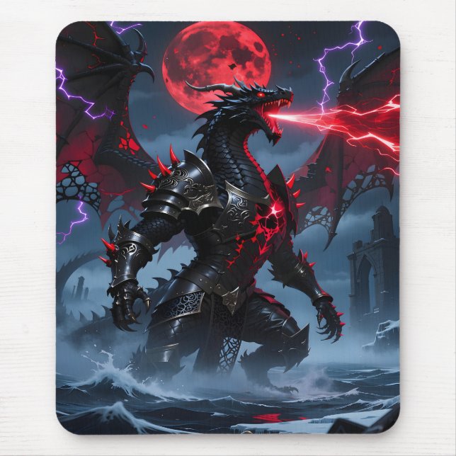 Rote Blutmond-Schwarzdrachen-Fantasy-Gaming Mousepad (Vorne)