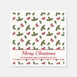 Rote Bogen und Weihnachts-Holzosen-Muster und Text Serviette