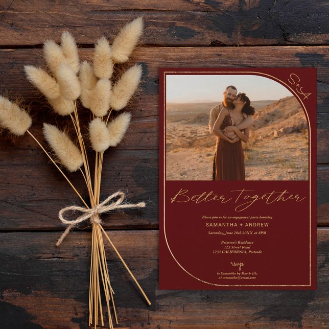 Rote Bordeaux-Fotos Verlobung Ankündigung (Von Creator hochgeladen)