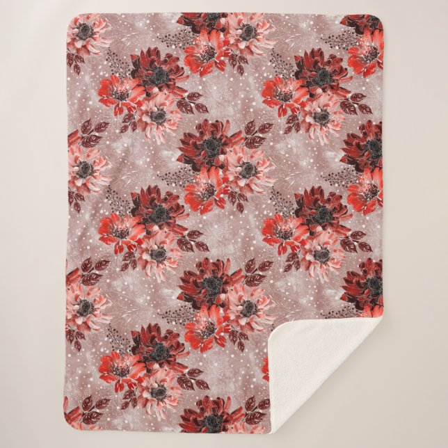 Rote, bordeauxrote Blume. Sherpadecke (Vorderseite)