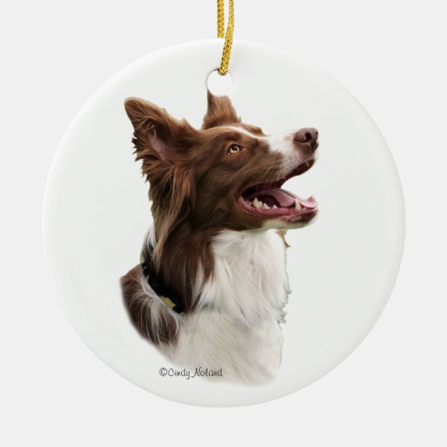 Rote Border-Collie-Hauptverzierung Keramik Ornament (Vorne)