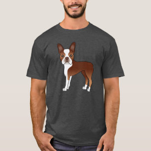 Rote Boston Terrier Süße Cartoon-Hund-Illustration T-Shirt