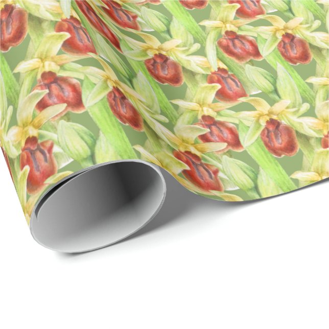 Rote Botanica-Orchideenkarte Geschenkpapier (Rolleneckpunkt)