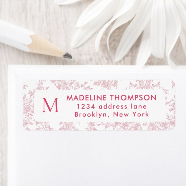 Rote botanische Toile-Monogrammadresse (Insitu)
