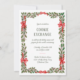 Rote Bows und Holly Garland Einladung