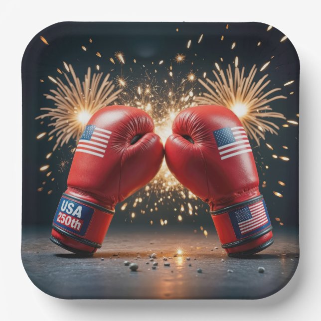 Rote Boxhandschuhe für USA 250. Geburtstag Pappteller (Vorderseite)