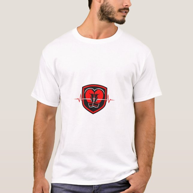 Rote Boxhandschuhe Herzschlag-Schild-Design T-Shirt (Vorderseite)