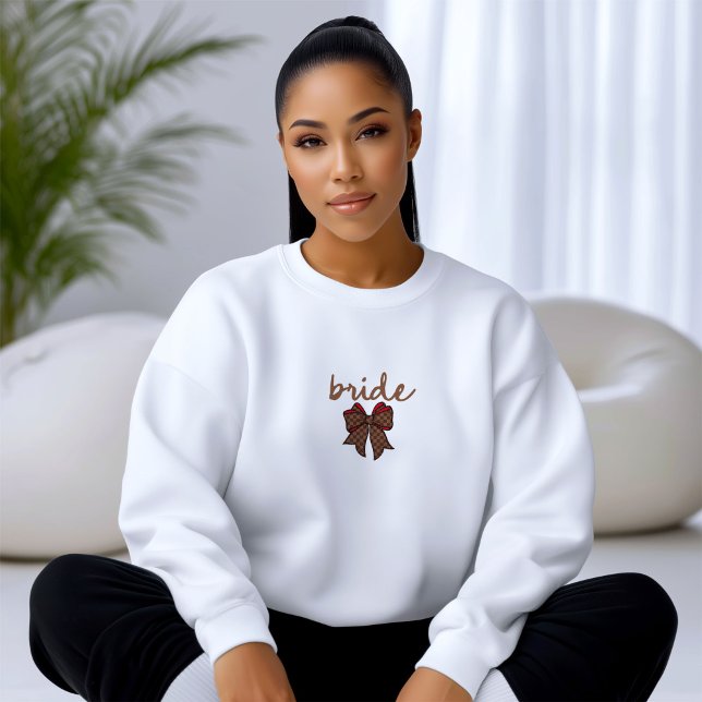 Rote + braun karierte Fliege BRIDE Sweatshirt (Great for gifting or Group Outfits)