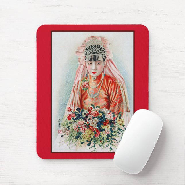 Rote Braut bei chinesischer Hochzeit in Shanghai Mousepad (Mit Mouse)