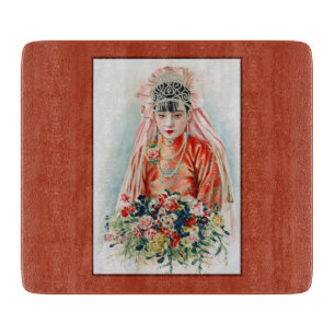 Rote Braut bei chinesischer Hochzeit in Shanghai Schneidebrett