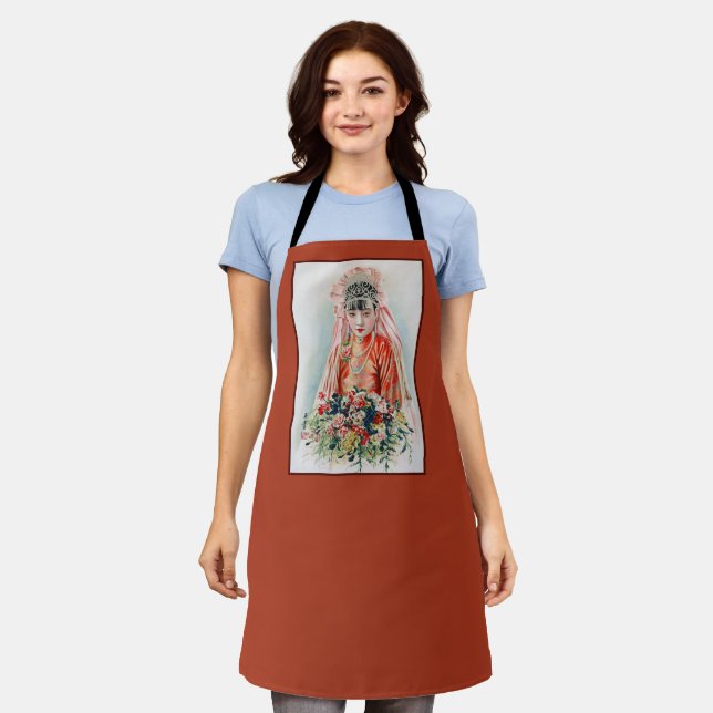 Rote Braut bei chinesischer Hochzeit in Shanghai Schürze (Getragen)