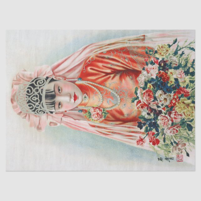 Rote Braut bei chinesischer Hochzeit in Shanghai Seidenpapier (Vorderseite)